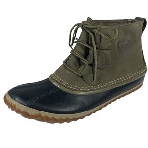 Sorel Out  N About Leather Rain Snow Duck Boots 9 Green Waterproof Seam Sealed